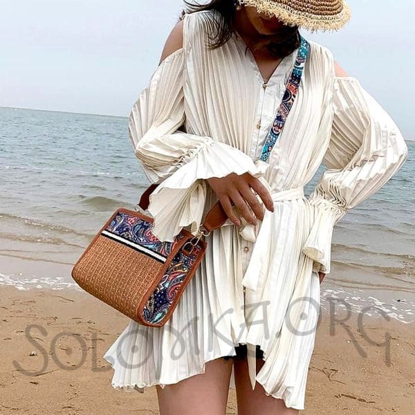Плетеная соломенная сумка-клатч женская