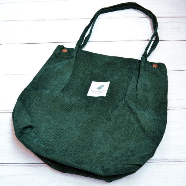 Тканевая сумка для покупок вельветовая - зеленая