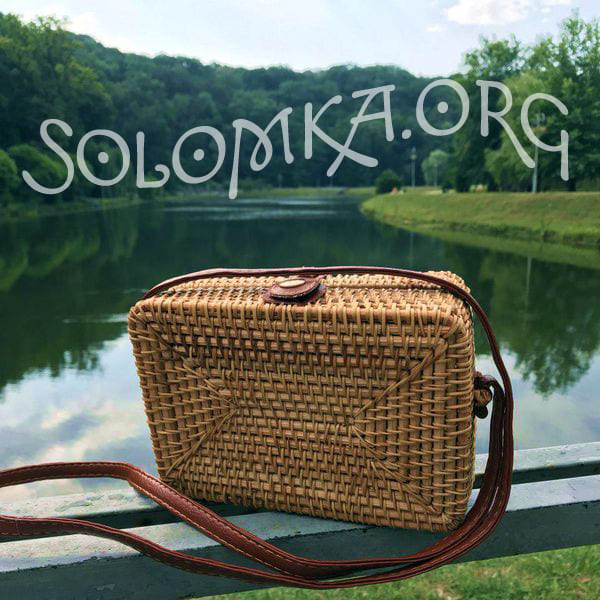 Квадратная сумочка из ротанга, плетеная в стиле Винтаж Ретро 18x8 см