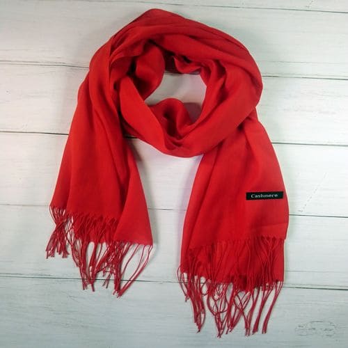 Кашеміровий шарф шаль з китицями червоний 