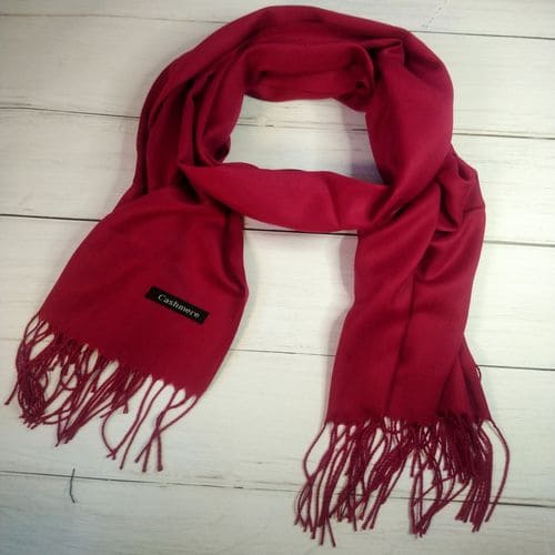 Женский шарфик палантин, длинный кашемировый платок - красный 190x70 см