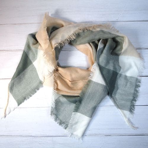 Бежево-сірий дизайнерський шарф плед для жінок