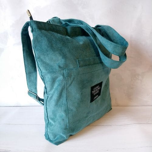 Женская вельветовая эко сумка на плечо из ткани - зеленая