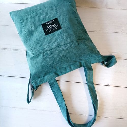 Женская вельветовая эко сумка на плечо из ткани - зеленая