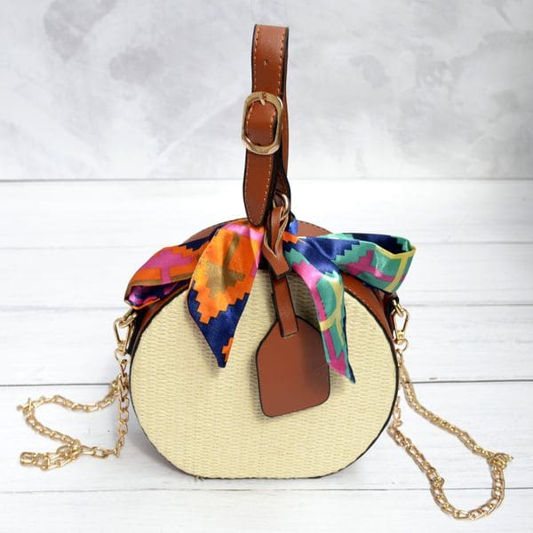  Літня кругла жіноча солом'яна сумочка з бантиком 