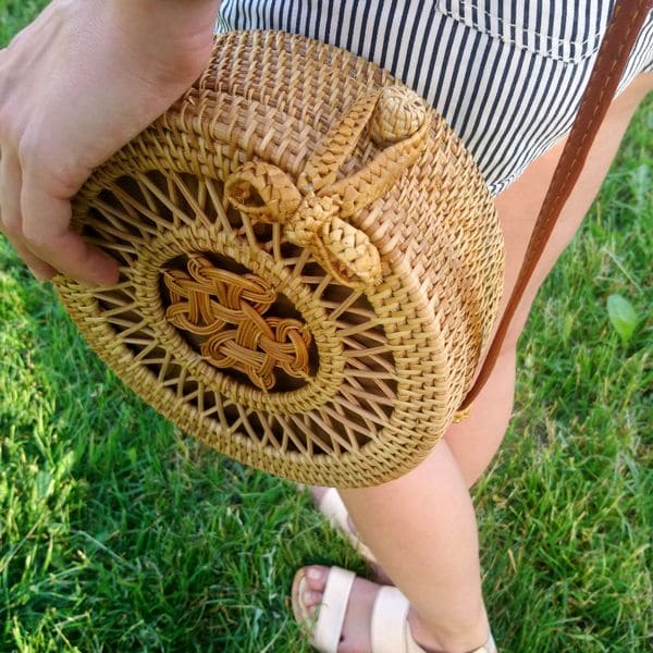Круглая женская сумка, плетеная из ротанга 20x8 см