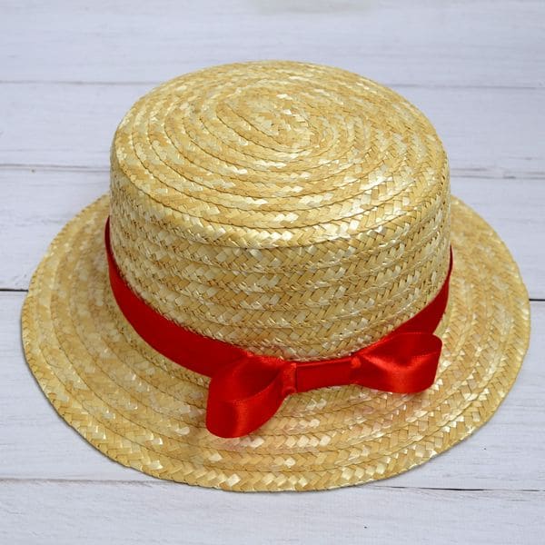 Соломенная шляпа канотье с красной лентой