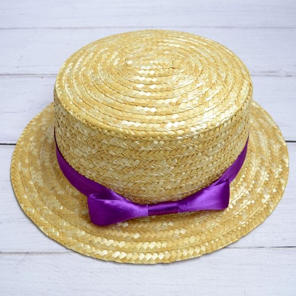 Солом'яний капелюшок канотье з фіолетовою стрічкою