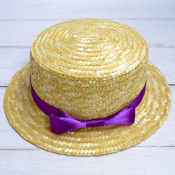 Солом'яний капелюшок канотье з фіолетовою стрічкою