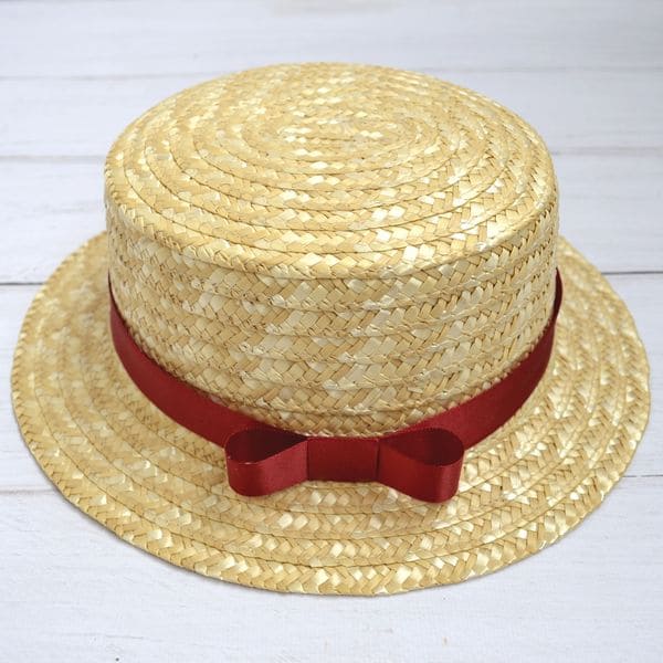 Соломенная шляпа канотье с бордовой лентой