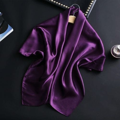 Шелковый квадратный шарфик женский фиолетовый 90x90 см