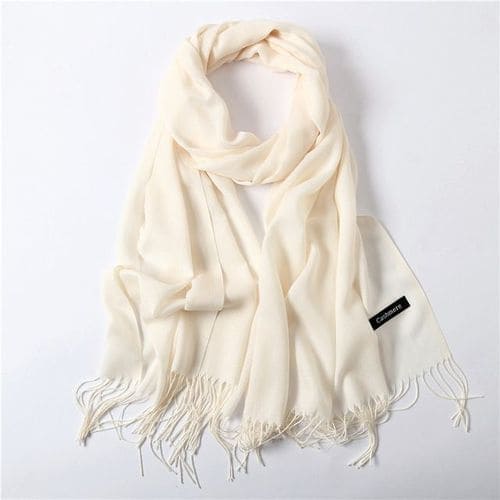 Кашемировый шарфик шаль с кисточками бежевый 200x68 см