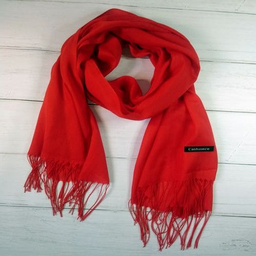 Кашемировый шарф шаль с кисточками красный 190x70 см